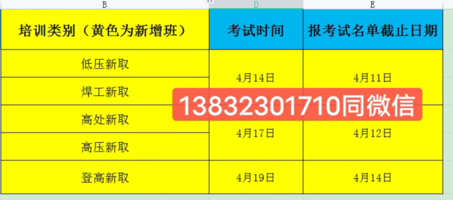 安監(jiān)局4月份高低壓電工證、焊工證、高空作業(yè)、登高證考試安排時間